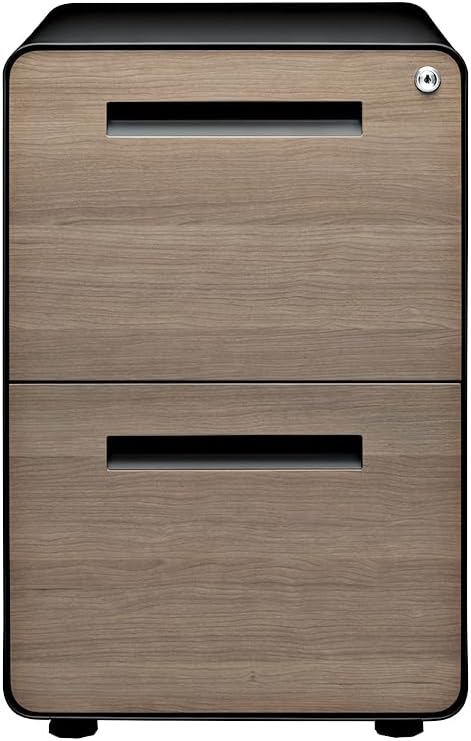 Laura Davidson Furniture Stockpile 2 Drawer Mobile File Cabinet with Lock - Under Desk Metal Filing Cabinet, Legal/Letter File Folders, Wheels and Stationary Feet, Pre-Assembled, Black/Wood