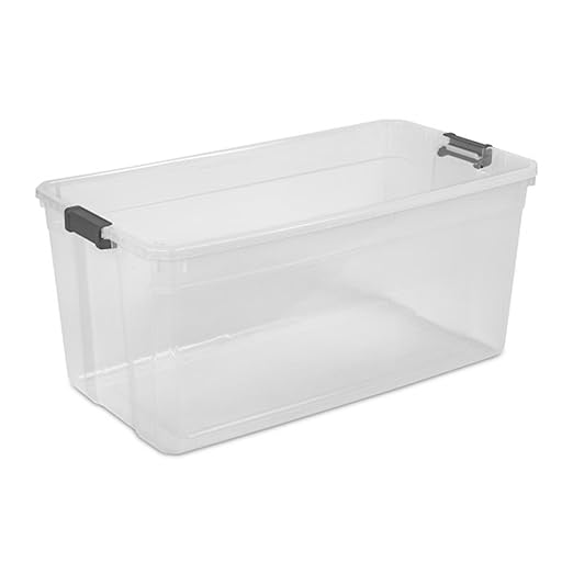 Sterilite 3-Pack Modular Stacker Box, Durable Clear Plastic Storage Bins with Latching Lids, 200 Quart - Stackable Organizing Container Boxes for Closet, Bathroom, and Office