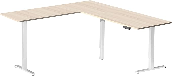 VIVO Electric Corner 84 x 63 inch L-Shaped Standing Desk, Memory Height Adjustment, Light Wood Top White Frame, DESK-E3CTWC-84