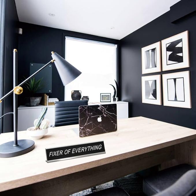 Fixer Of Everything Funny Desk Signs for Office, Novelty Nameplate Office Decor Black Desk Plaque for Women Men Coworker Gift Home Supply Accessories 10 x 2"