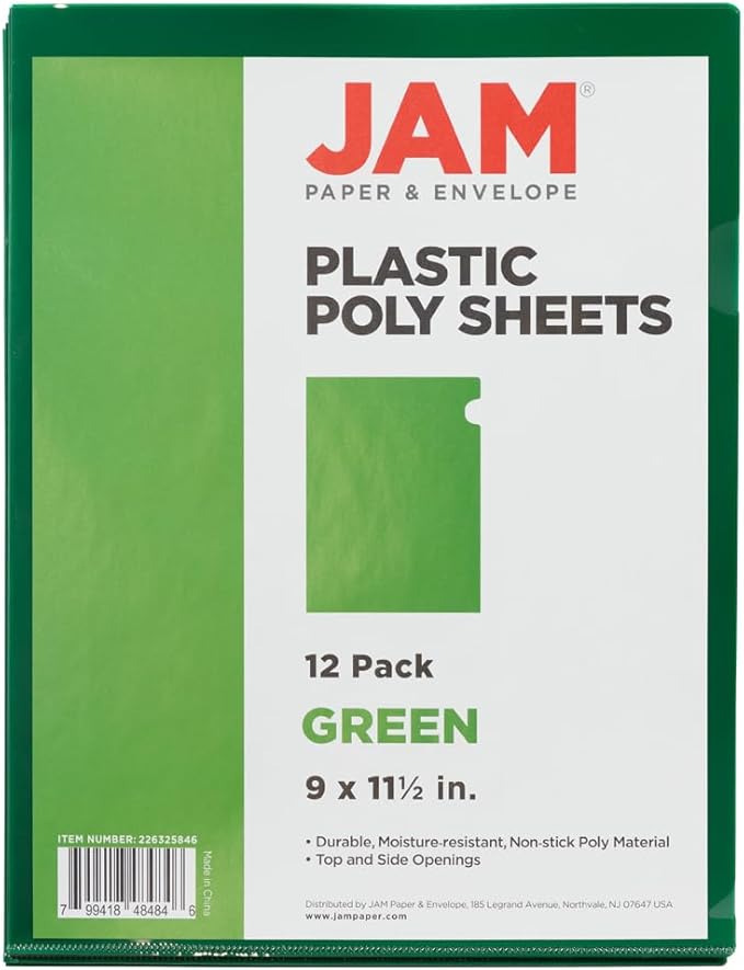 JAM PAPER Plastic Sleeves - Letter Size - 9 x 11 1/2 - Green Project Pockets - 12 Page Protectors/Pack