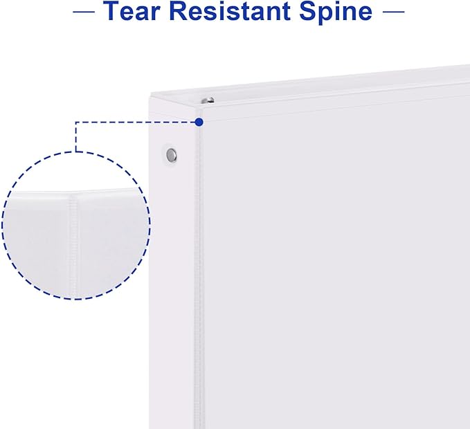 COMIX Sturdy 3 Ring Binder 0.5 inch with Clear View Cover, 1/2" Round Ring View Binder, PVC-Free, 2.4mm-Thick, 100 Sheets Capacity of US Letter Size Paper, Office & School Supplies, Pack of 12 (White)