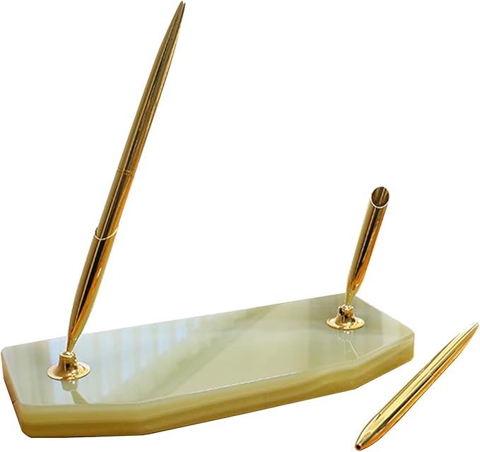 Stone-Style Pen Stand with Zinc Alloy Ballpoint Pen, Blue Refill – Office Pen Stand for Home & Office, The best choice for gift giving (Glass white)