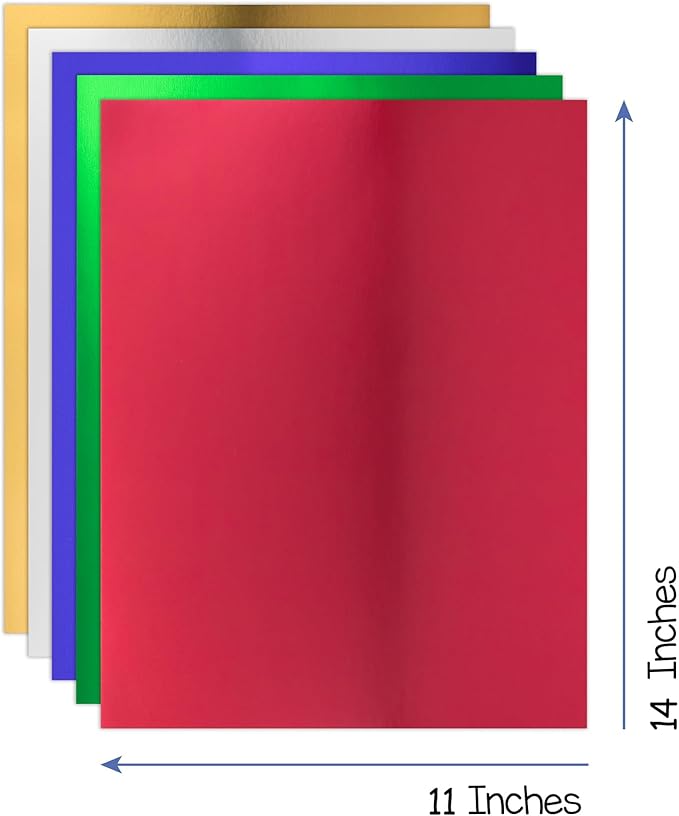 Hygloss Products Metallic Cardstock Sheets - 50 Sheets, 11” x 14” - 5 Assorted Colors - Sturdy 10 pt. - Foil Paper for Crafts, Scrapbooking, Posters & Decorations