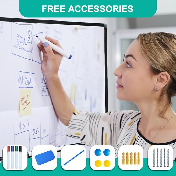 XIWODE 12x18 Inch Magnetic Dry Erase Whiteboard,Black Aluminum Frame Wall-Mounted for Home School Office Conference Room