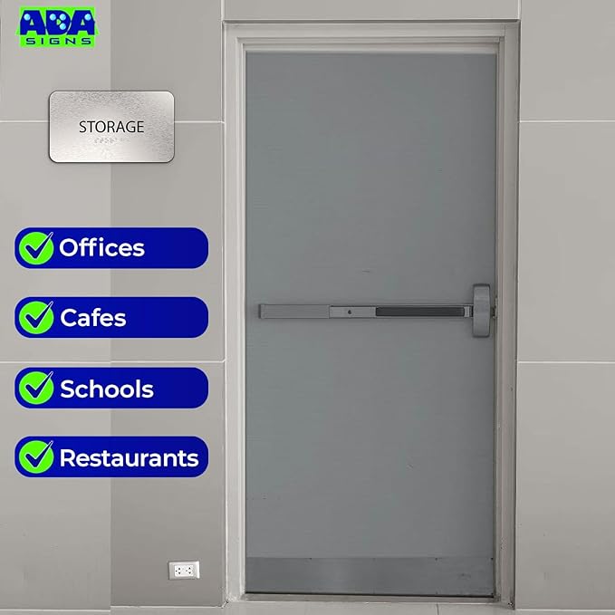 ADASigns Storage Room Sign 7โx4โ - Durable Brushed Aluminum with Grade 2 Braille - Easy Installation with Strong Adhesive Tape - ADA Compliant Storage Signs for Business, Restaurants & Offices