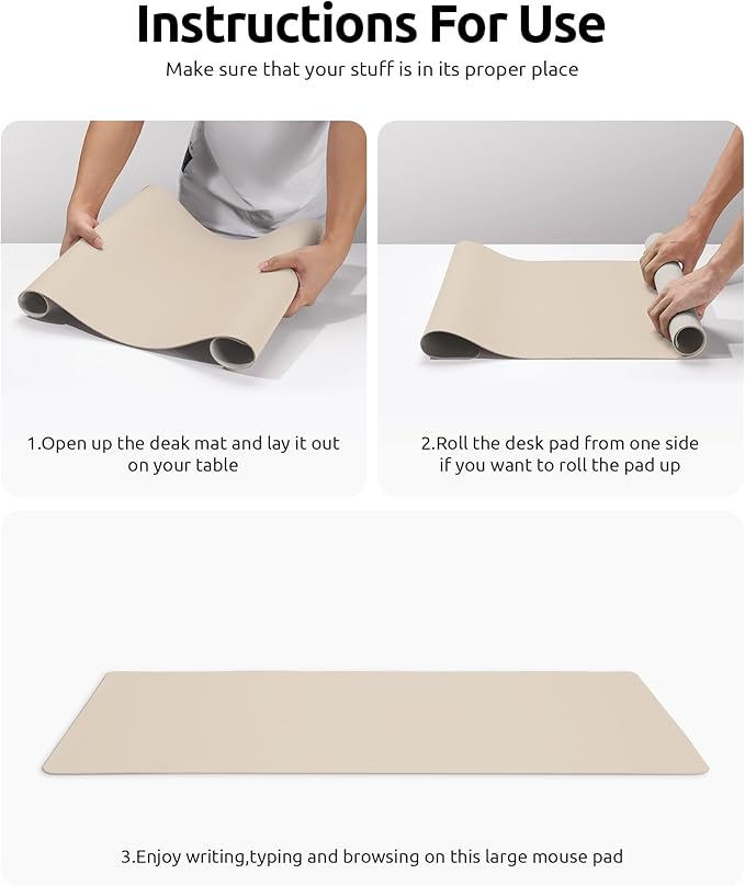 YSAGi Leather Desk Pad Protector, Office Desk Mat, Large Mouse Pad, Non-Slip PU Leather Desk Blotter, Waterproof Laptop Desk Writing Pad for Office and Home (23.6" x 13.8", Eggshell)