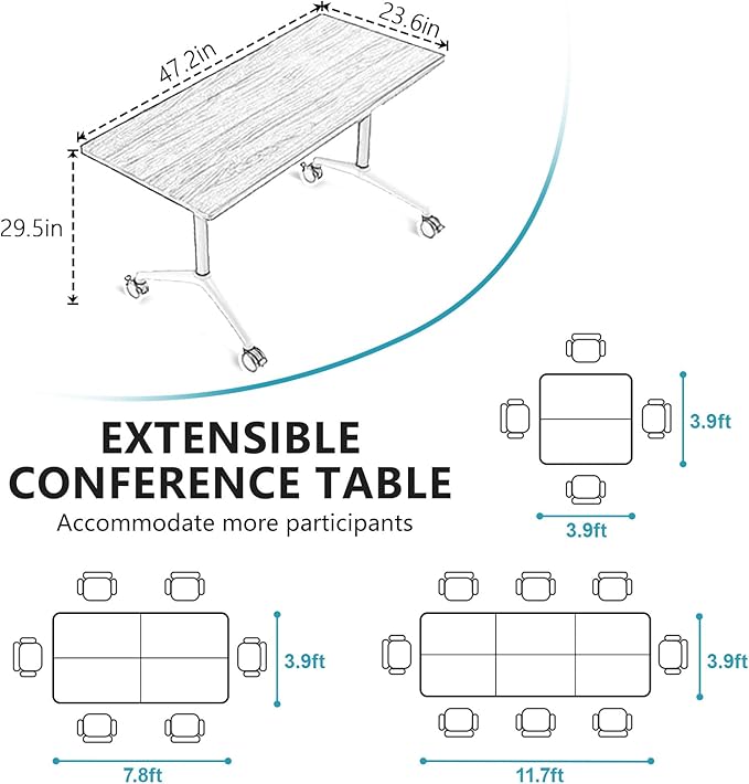 Goakwwuz Conference Room Table, Folding Conference Tables,Thicken Grey Tabletop,Flip Top Wooden Seminar Meeting Room Table for Conference Room Offices (8, BlackWoodGrain, 47.2“)
