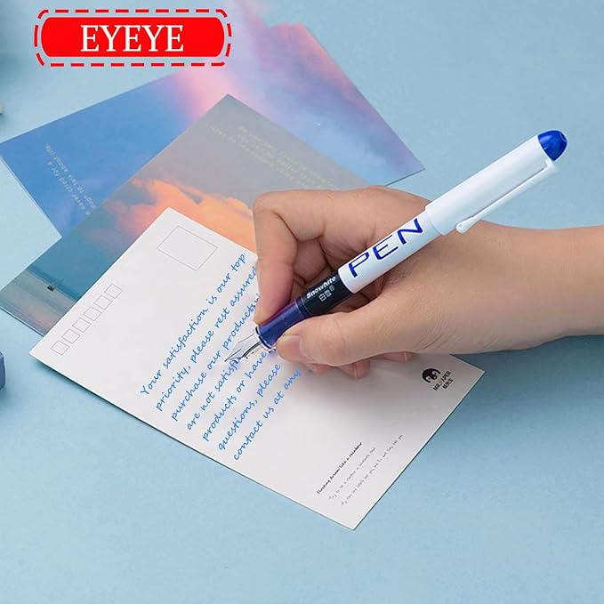 EYEYE Disposable Fountain Pens, 8 Pack 3 Colors Fine Point Pens Stainless Steel Nib, Fountain Pens Smooth Writing for Journaling, Drafting, Sketching, Doodling & Office Supplies