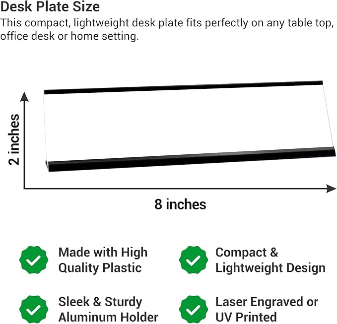 Custom Engraved Desk Plate | Personalized with your Name and Title | Perfect Decor for Office, Business, or Home | Multiple Font and Color Options | 2x8" or 2x10" (Black w/Gold Letters, 2x8")