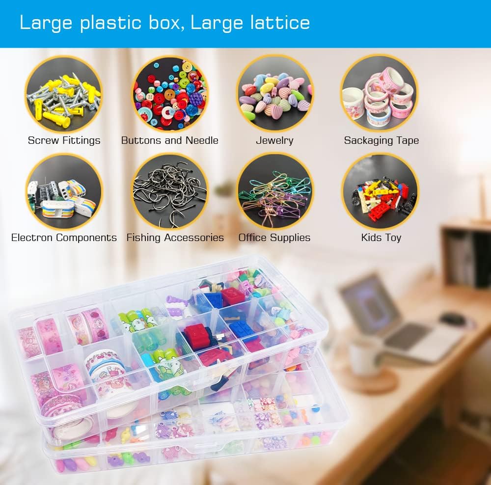 Large Clear Organizer Box,12 Grids Tackle Box with Removable Dividers for Bead Organizer Small Parts,Crafts (Size10.23 x 5.31 x 1.7in