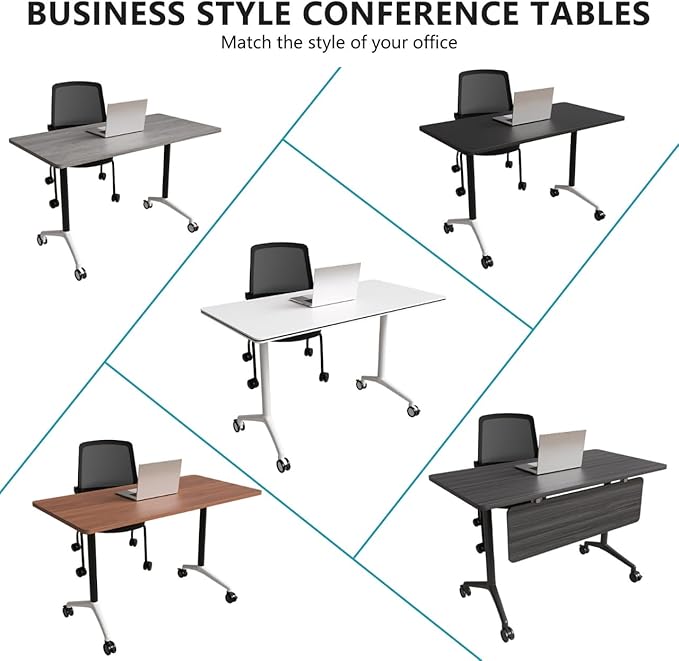 Goakwwuz Conference Room Table, Folding Conference Tables,Thicken Grey Tabletop,Flip Top Wooden Seminar Meeting Room Table for Conference Room Offices (2, Black+White, 47.2“)