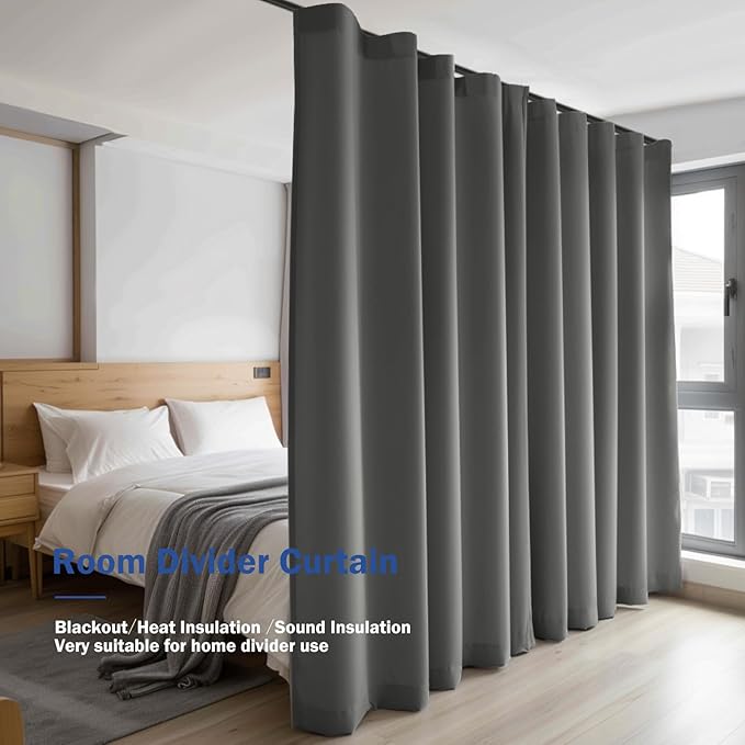 Cbsroro Room Divider Blackout Curtain Track Curtains Wall Dividers Panels Screen for Living Rooms Bedroom Office Privacy Partition Separation, W180 × L108 Inch,1 Panel, Grey