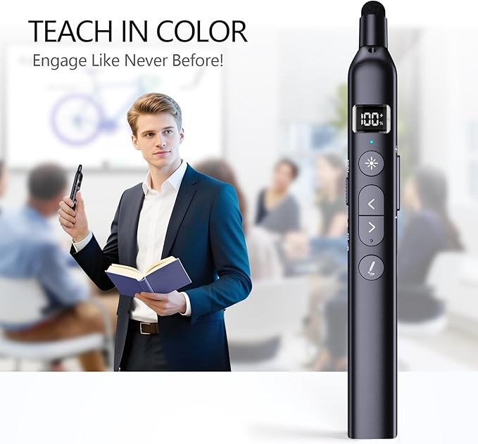 Norwii N21 Bluetooth Presentation Clicker with Telescopic Teaching Pointer, Presentation Remote with Retractable Stick for PowerPiont, Wireless Presenter, Slide Advancer (Black - Red Pointer)