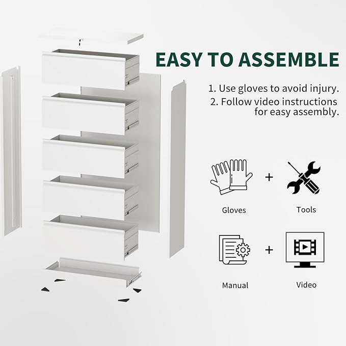 3 Drawer Lateral File Cabinet with Lock, Metal File Cabinets for Home Office, Office Furniture for Organization Hanging Legal/Letter/A4, Metal Filing Cabinet Storage Cabinet, Require Assembly, White