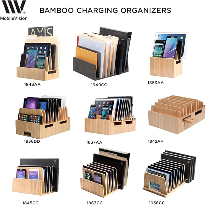 MobileVision Multi Device Stand & Organizer for Smartphones, Tablets and Laptops, Executive Dark Brown, 5 Slots
