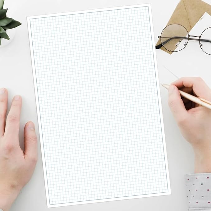 Engineering Graph Paper Pads, 11x17 Quadrille 25 Sheets/50 Pages Grid Paper for Drafting, Engineering, Blueprint Drawing, 4x4 Blue Quad Rule, 100gsm White Paper