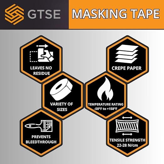 GTSE Masking Tape, Bulk Contractors Pack, 2 inches x 55 Yards (164 ft), Multi-Surface Adhesive Painting Tape, 96 Rolls, Full Carton