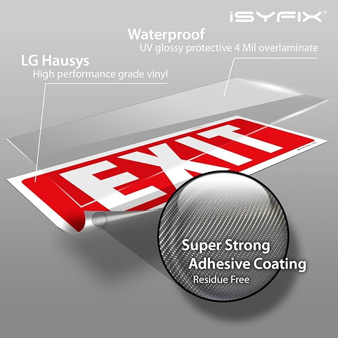 iSYFIX Exit Signs Stickers – 6 Pack 12x4 Inch – Premium Self-Adhesive Vinyl, Laminated for Ultimate UV, Weather, Scratch, Water and Fade Resistance, Indoor and Outdoor