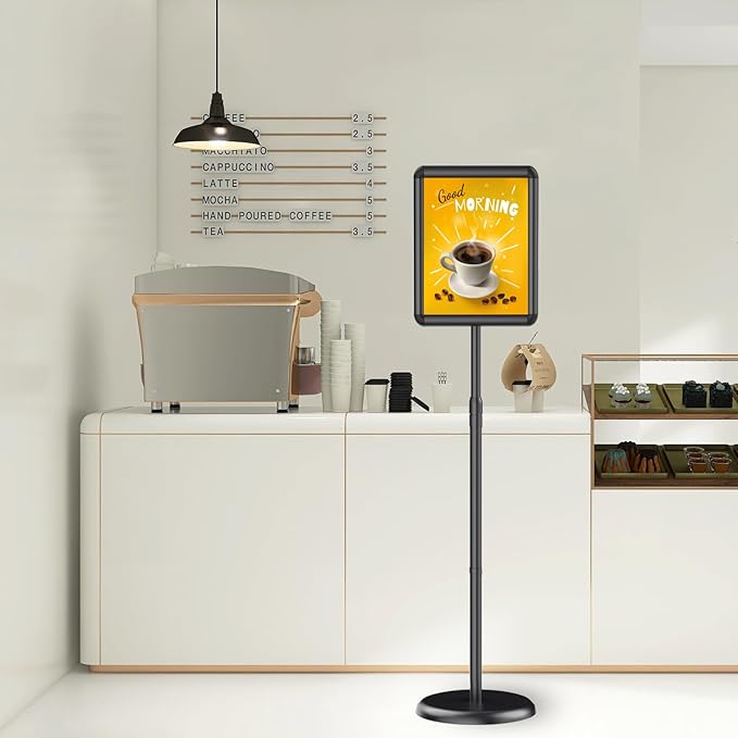 Newzueby Adjustable Pedestal Floor Stand Sign Holder for 8.5 x 11 inches Poster, Snap open frame, Outdoor Indoor Standing Display Sign Holders. (2 Pack)