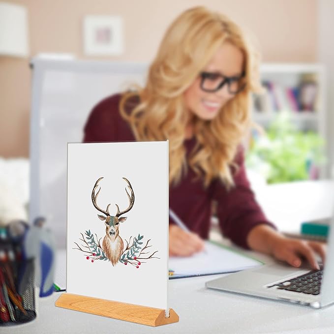 TONICE® 3 Pack 5x7 Acrylic Sign Holder T Shape Clear Acrylic Double Sided Frames with Wood Base Table Menu Display Stand Flyer Display (Optional 8.5x11/5x7 Inch L/T Shape)