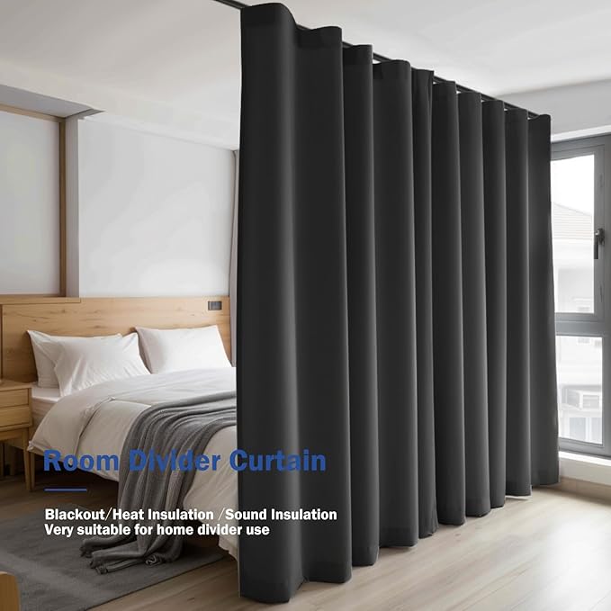 Cbsroro Room Divider Blackout Curtain Track Curtains Wall Dividers Panels Screen for Living Rooms Bedroom Office Privacy Partition Separation, W120 × L96 Inch,1 Panel, Black