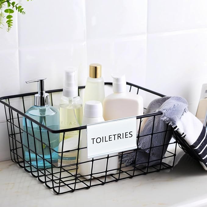 Diteje 20 Pack Plastic Wire Shelf Label Holder,Shelving Rack Retail Sign Hook Labels Clip On with Paper Inserts,3.15x1.50inch