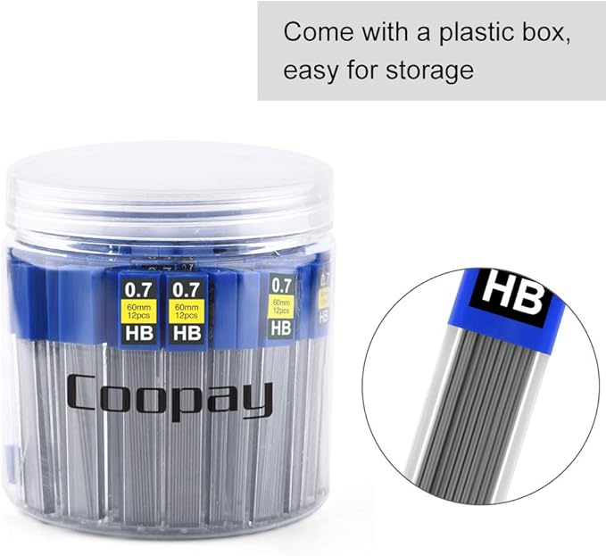 Coopay 600 Pieces Lead Refills 0.7 mm HB Break Resistant Mechanical Pencil Refills, 12 Pack Per Tube, 50 Tubes(0.7 mm)