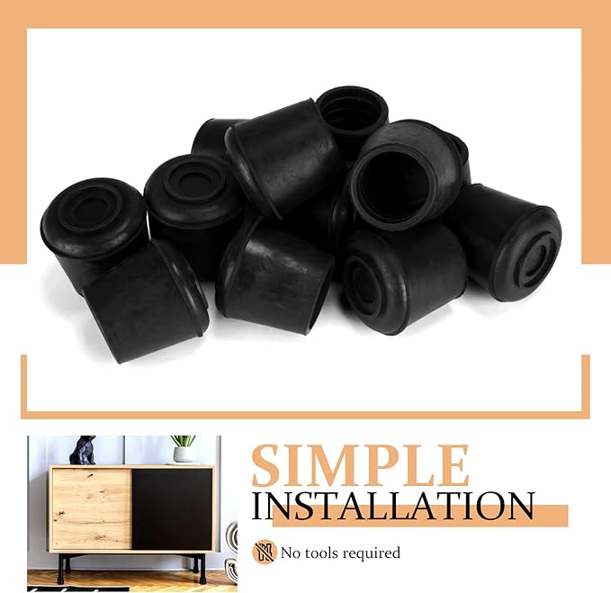 1-1/2” Round Rubber Chair Leg Tips Caps, Chair Leg Floor Protectors, Non-Slip Chairs Legs Caps, Stool Feet Protectors Cap, Folding Metal Chairs Legs Tip Replacement (Black, 8 Pack)