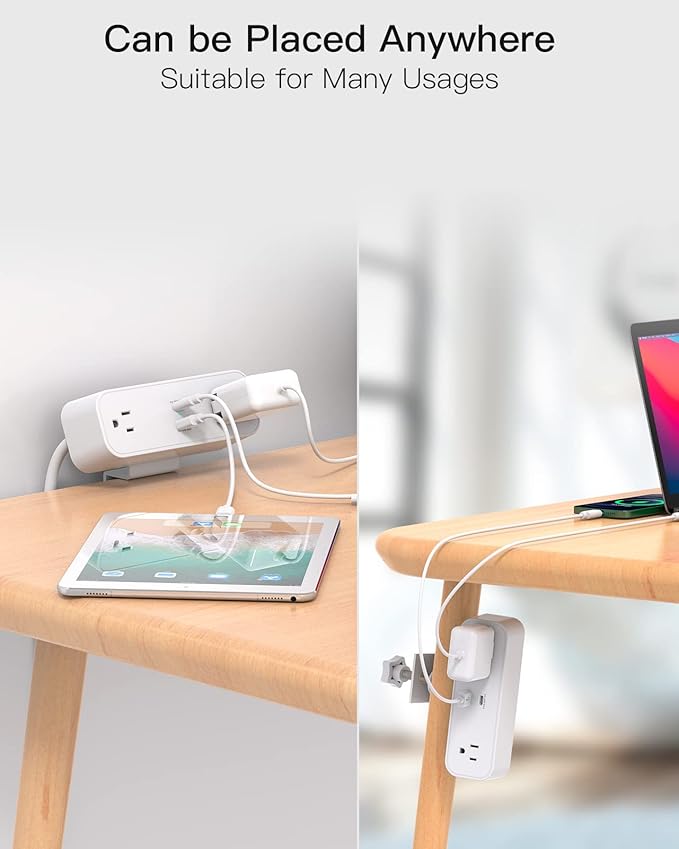 Desk Clamp Power Strip, 65W 10ft Extension Cord- 2 Outlets Desktop Power Strip with USB C 65W, USB A(QC 18W) Desktop Desk Clamp Power Station for Office, Home