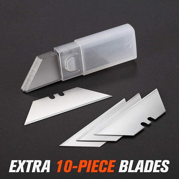 REXBETI 4-Pack Utility Knife, Heavy Duty Aluminum Shell Retractable Box Cutter for Cartons, Cardboard and Boxes, Extra 10 Blades Included