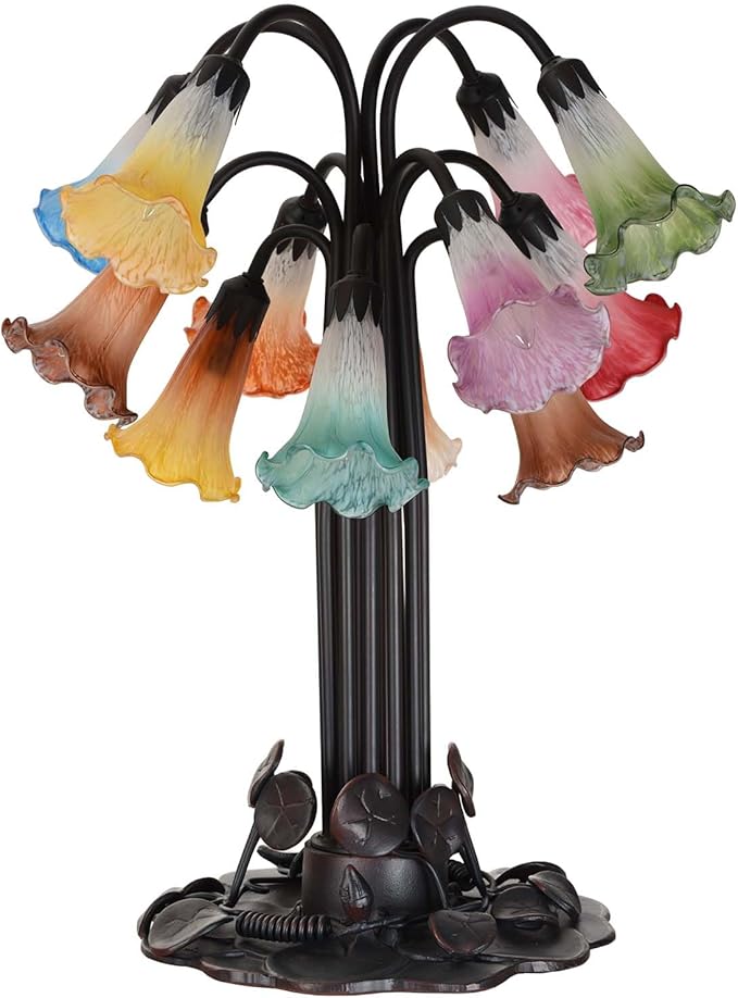 Bieye LS13S Lily Flower Blown Glass Lampshade (Yellow Purple, Opening I.D. 0.87" x O.D. 1")