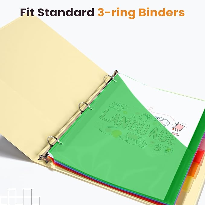 Sooez 8 Count Dividers with Pockets, 8 Tabs Binder Dividers for 3 Ring Binders, Binder Dividers with tabs, Binder Divider with Pockets for US Letter Size, Insertable Big Tabs, Multicolor, Set of 1