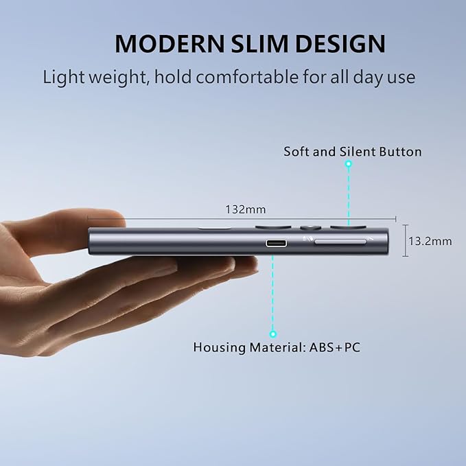 Norwii N95s BLE Presentation Clicker with Digital Pointer for PowerPoint Presentation on TV Screen and Projection Screen, Wireless Presenter Remote with Countdown Timer (Green Light-USB-C)