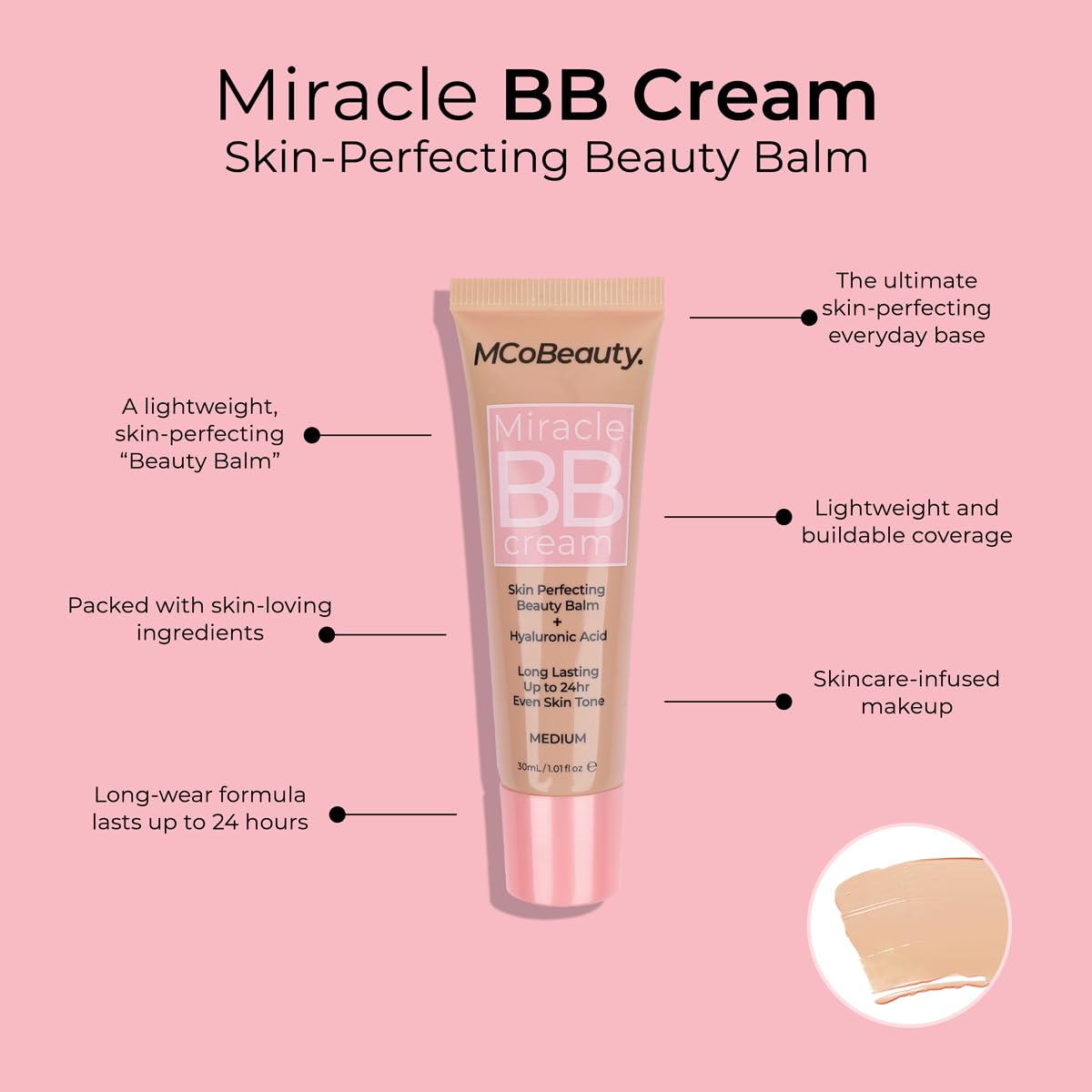 MCoBeauty Miracle BB Cream, Medium, Skin-Perfecting Coverage for Effortless Beauty, Vegan, Cruelty Free Cosmetics