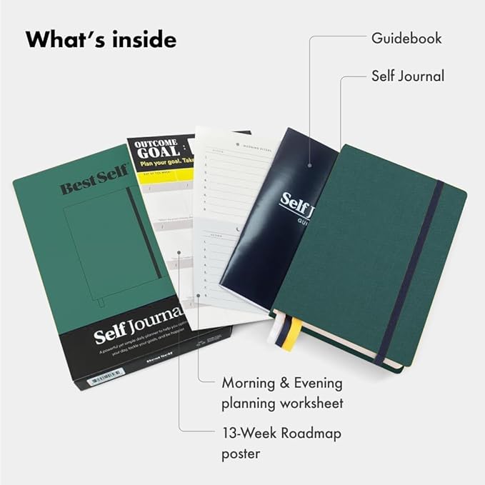 BestSelf 13-Week Self Journal & Goal Planner β Undated Daily ADHD-Friendly Journal for Men & Women | Productivity, Gratitude, Reflection & Habit Tracker | 2026 Life Organizer with Prompts, Forest Green