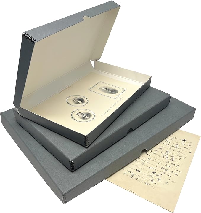 Lineco Folio Storage Box, Clamshell Design with Metal Edge. 23.5x30.5x1.75 in, Archival Boxboard, Organize and Preserve Photos, Prints, Cards, Magazines, Documents, Art, Ephemera, Family Records, Gray