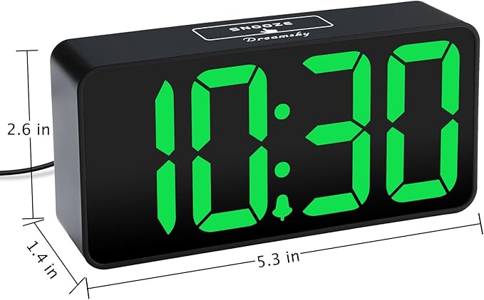 DreamSky Small Digital Alarm Clock for Bedroom, Large Big Numbers Display with Brightness Dimmer, Electric Bedside Desk Clock with USB Charging Port, Adjustable Alarm Volume, USB-C Adapter Powered