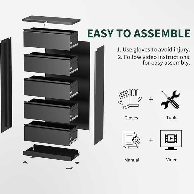 3 Drawer Lateral File Cabinet with Lock, Metal File Cabinets for Home Office, Office Furniture for Organization Hanging Legal/Letter/A4, Metal Filing Cabinet Storage Cabinet, Require Assembly, Black