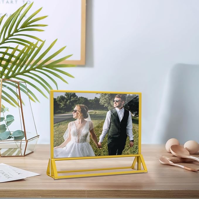 PPH-Sisy Clear Acrylic Sign Holder 6x 4 Horizontal Double Sided Gold Frame Display Stand Table Flyer Holder for Wedding Table Number Menu Holder (6pcs)