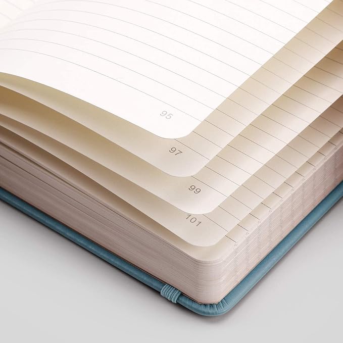 EMSHOI Notebook College Ruled - 256 Numbered Pages, 120 Gsm Thick Paper, A5 Hardcover Leather Lined Journal for Men & Women Work School Journaling Writing Diary 5.7" X 8.3"(GrayBlue)