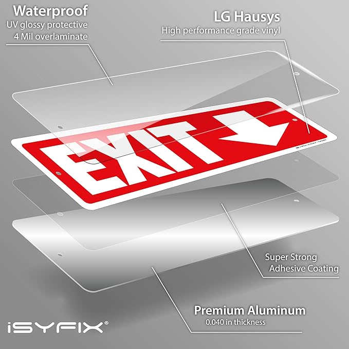 iSYFIX Exit Signs 12 Pack 12x4 Inch with Directional Down Arrows - Rust Free Aluminum, Laminated for UV, Weather, Scratch Resistance - Ideal for Offices, Schools, Theaters, Restaurants