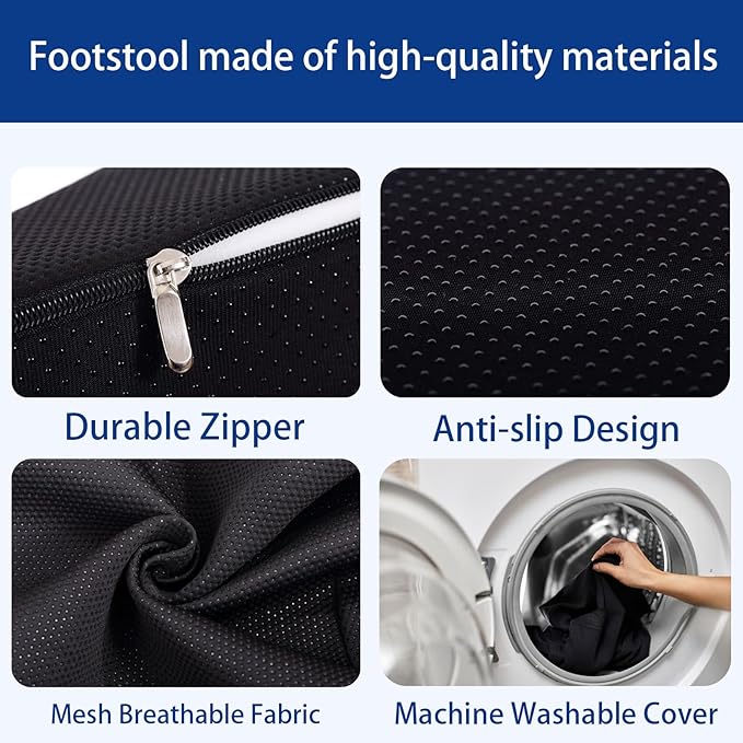 Opuvidity Foot Rest for Under Desk at Work Ergonomic Under Desk Footrest,Support Foot Pillow Double-Sided Footstool, for Office, Home & Gaming Leg Elevation Pillow Black