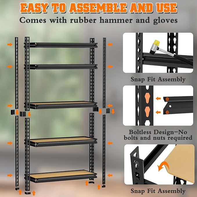 LEVELEVE 5-Tier Storage Shelving Unit, 2020 lbs Capacity, Heavy Duty Adjustable Metal Utility Shelf, 48" L x 18" W x 73" H for Garage, Kitchen, Pantry, Basement, Bathroom, Laundry, 4 Pack