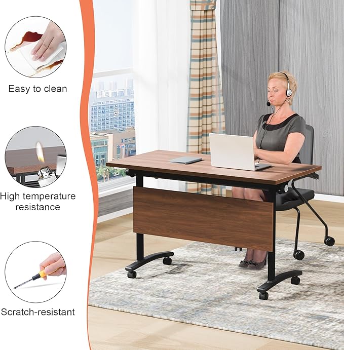 Conference Table,55.1''Folding Conference Room Table for 4-12 People,Mobile Flip Top MeetingTraining Table with Different Coulor and Styles for Offices, Classrooms,Meeting Room (2, D)