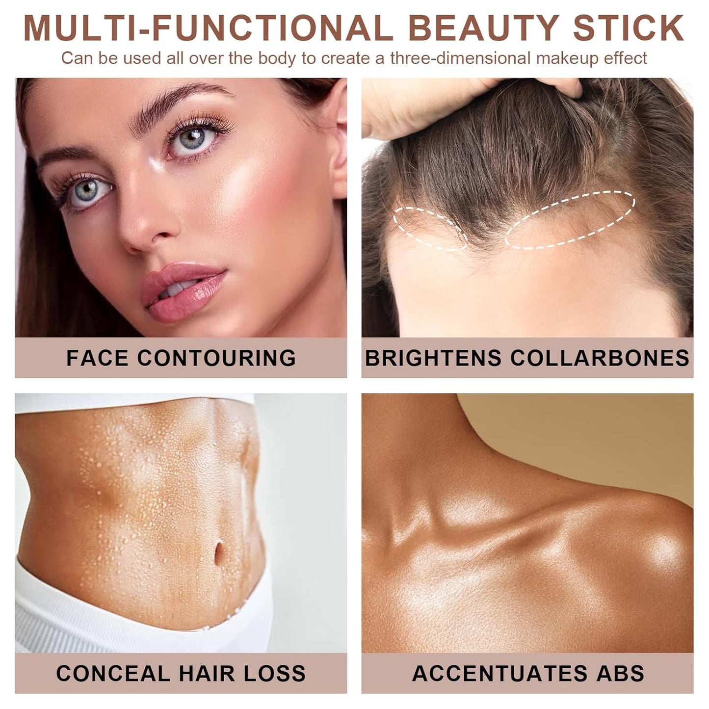 3 Colors Cream Contour Stick, Shades with Highlighter Stick,Blush Stick and Bronzer Contour Stick for Sculpt the Cheeks,Long Lasting,Waterproof,Matte & Dewy Finish for Women (FAIR(7+9+11))