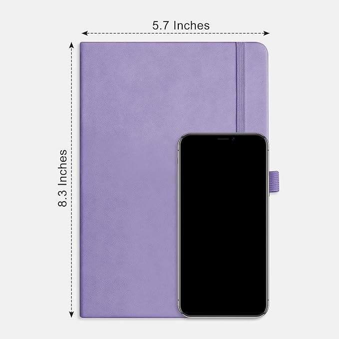 RETTACY Bullet Dotted Journal Notebook, 320 Numbered Pages, A5 Medium Size (5.7'' × 8.3''), Leather Hardcover, 100 GSM Thick Paper, for Bullet Journaling, Planning, Tracking (Purple)