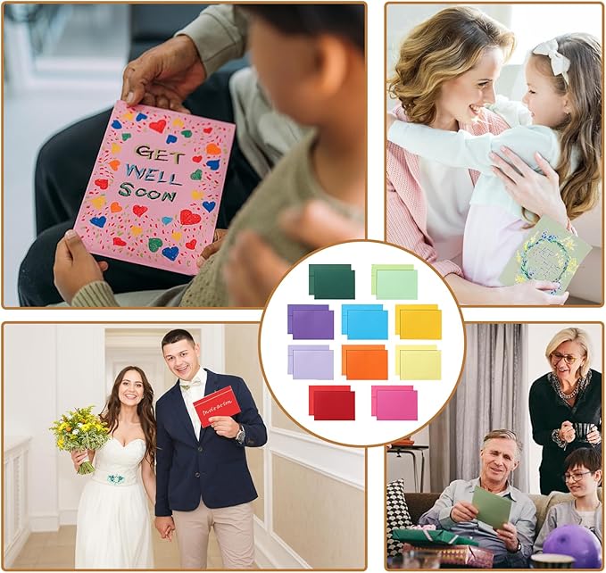 Silunkia 10 Assorted Colors Blank Cards and Envelopes 4.25 x 5.5 Heavyweight Single Panel Cardstock and A2 Envelopes Self Seal 20 Packs for Wedding Invitations, Greeting Cards, Thank You Cards, Party