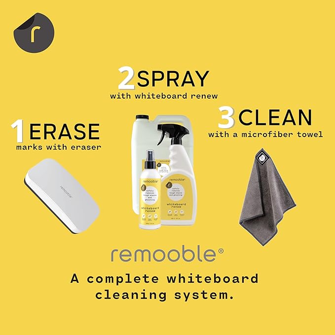 Remooble Dry Erase Whiteboard Cleaner Spray - Safely Removes Tough Stains and Ghosting (6 Pack)