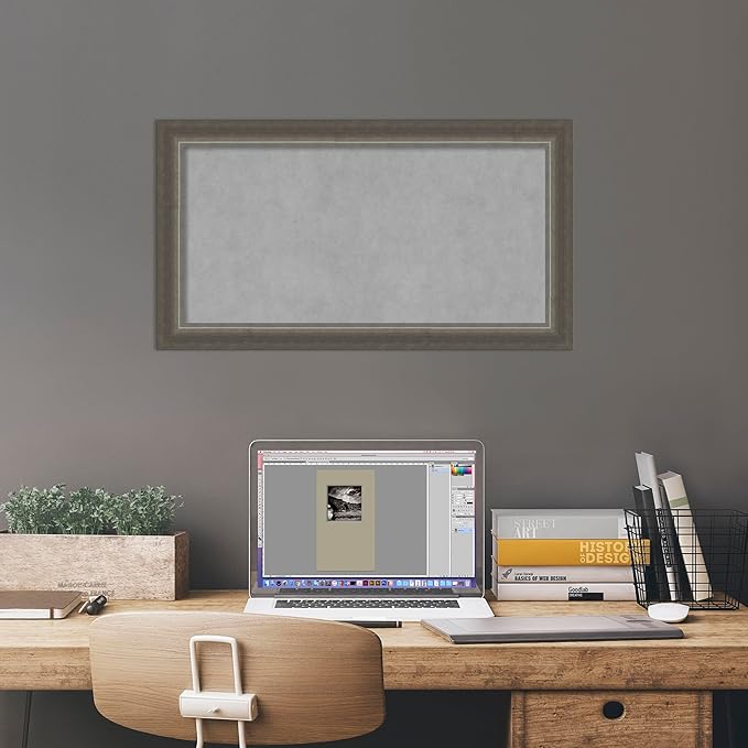 Amanti Art Silver Framed Magnetic Board 15x27 Small Vision Board for use with Magnets, 100% Metal Sheet to Display Items as Office Decor or for Home Organization in mudroom, Kitchen or Kids Room